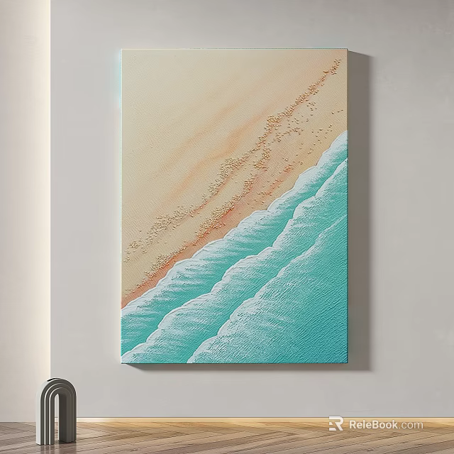 Abstract Painting With Soft Beige Upper And Teal Wavy Textured Lower Sections 3d model