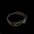 Intricate Twisted Weapon Featuring Central Teal Gem And Forged Metal Structure