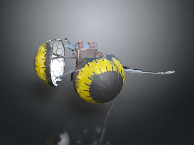 Mechanical Equipment with Yellow and Gray Spherical Components and Central Connecting Structure Attached Metal Brackets 3d model