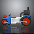 Colorful Toy Motorcycle Design With Blue White Red Body Red Wheels And Brown Seat