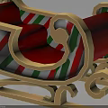 Ornate Christmas Sleigh With Golden Curved Frame Red Seat And Striped Decor