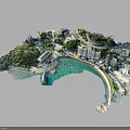 Detailed Modern Coastal City Model Featuring Buildings Green Areas And Seaside Roads