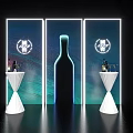 Modern Wine Display With Neon Framed Panels Wine Bottle Silhouette And White High Tables