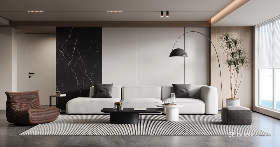 Modern Living Room Interior Design With White Sofa Coffee Table And Floor Lamp 3d model 