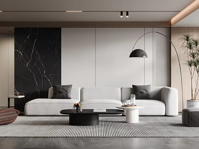 Modern Living Room Interior Design With White Sofa Coffee Table And Floor Lamp 3d model