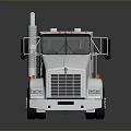 White Semi Truck Tractor Cab With Front Grille And Side Mirrors