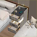 Modern Bedside Table With Open Drawers Coffee Cup Phone And Plant On Tray