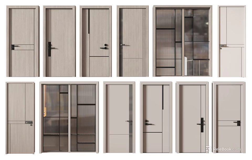 Modern Swing Doors With Various Designs Wooden Panels And Glass Inserts 3d model