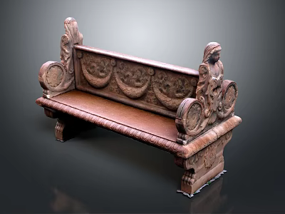 Ornate Vintage Outdoor Bench With Carved Details And Decorative Statues Design 3d model