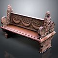 Ornate Vintage Outdoor Bench With Carved Details And Decorative Statues Design