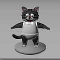 Cartoon Gray Striped Cat Wearing Red Glasses White Vest Bow Tie Standing On White Base