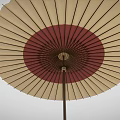 Traditional Style Umbrella With Cream And Deep Red Canopy Black Ribs Brown Handle Gold Accents