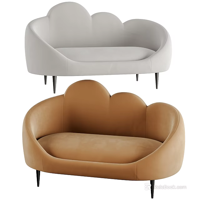 Modern Cloud Shaped Multi person Sofa in Gray and Brown Leather Design 3d model 