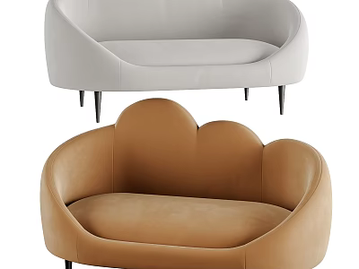 Modern Cloud Shaped Multi person Sofa in Gray and Brown Leather Design 3d model