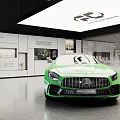 4S Auto Dealership Modern Showroom Displaying Green Mercedes AMG Sports Car