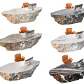 Front Desk Reception With Natural Rock Design Laptop And Orange Chair Interior