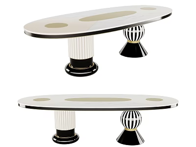 Elegant Oval Dining Table With Decorative Black And White Column Legs Design 3d model