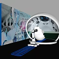 Futuristic Robot Technology Display With Large Screen And Circular Installation 3d model