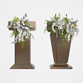 Brown Podium With White And Purple Floral Arrangements For Events