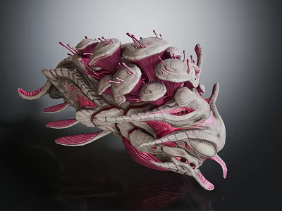 3D Rendered Sci-Fi Fantasy Creature Character With Pink Gray Mushroom Protrusions And Organic Tentacles 3d model