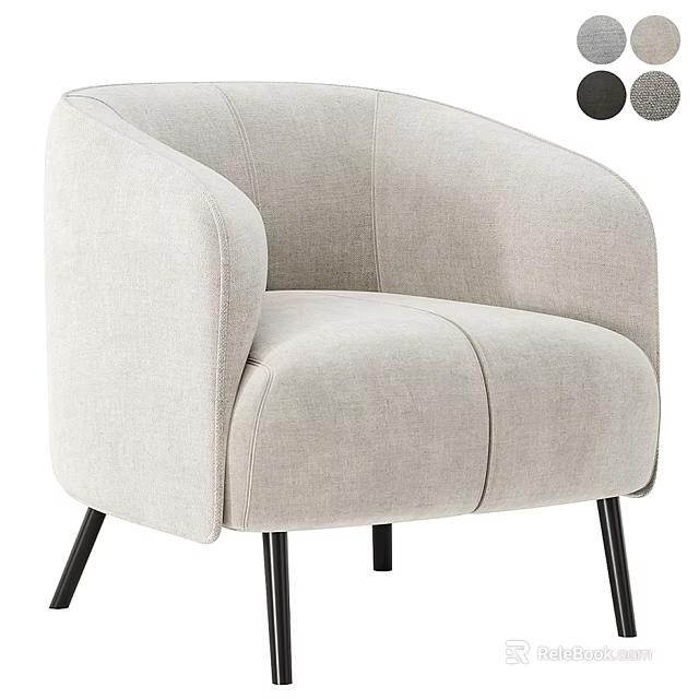 Light Beige Fabric Accent Chair With Curved Arms Stitched Details And Black Slim Legs 3d model 