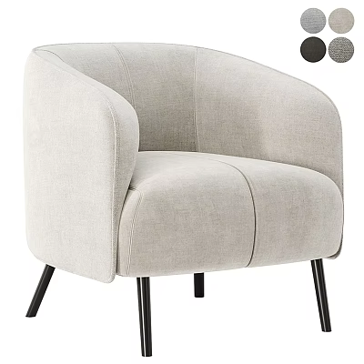 Light Beige Fabric Accent Chair With Curved Arms Stitched Details And Black Slim Legs 3d model