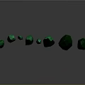Green Crystals in Various Shapes with Glossy Surface on Gray Background