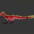 3D Model Red And Yellow Fire Dragon With Flame Texture And Spread Wings