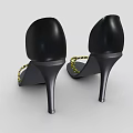 Black Stiletto High Heels With Gold Chain Straps And Slim Heel Design