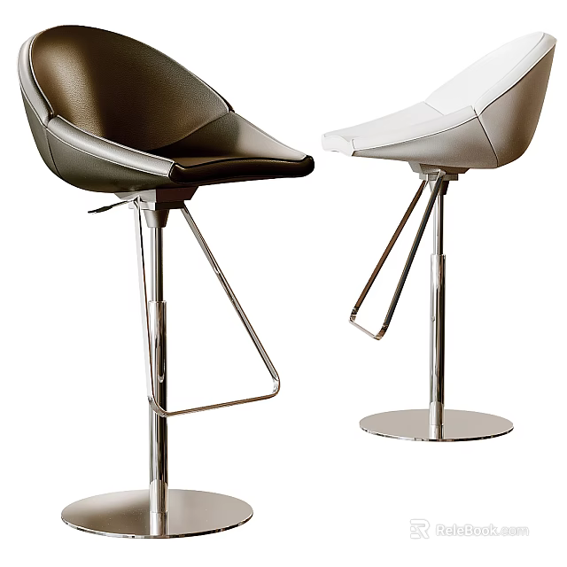 Modern Black and White Leather Bar Stools With Sleek Metal Frame Design 3d model 