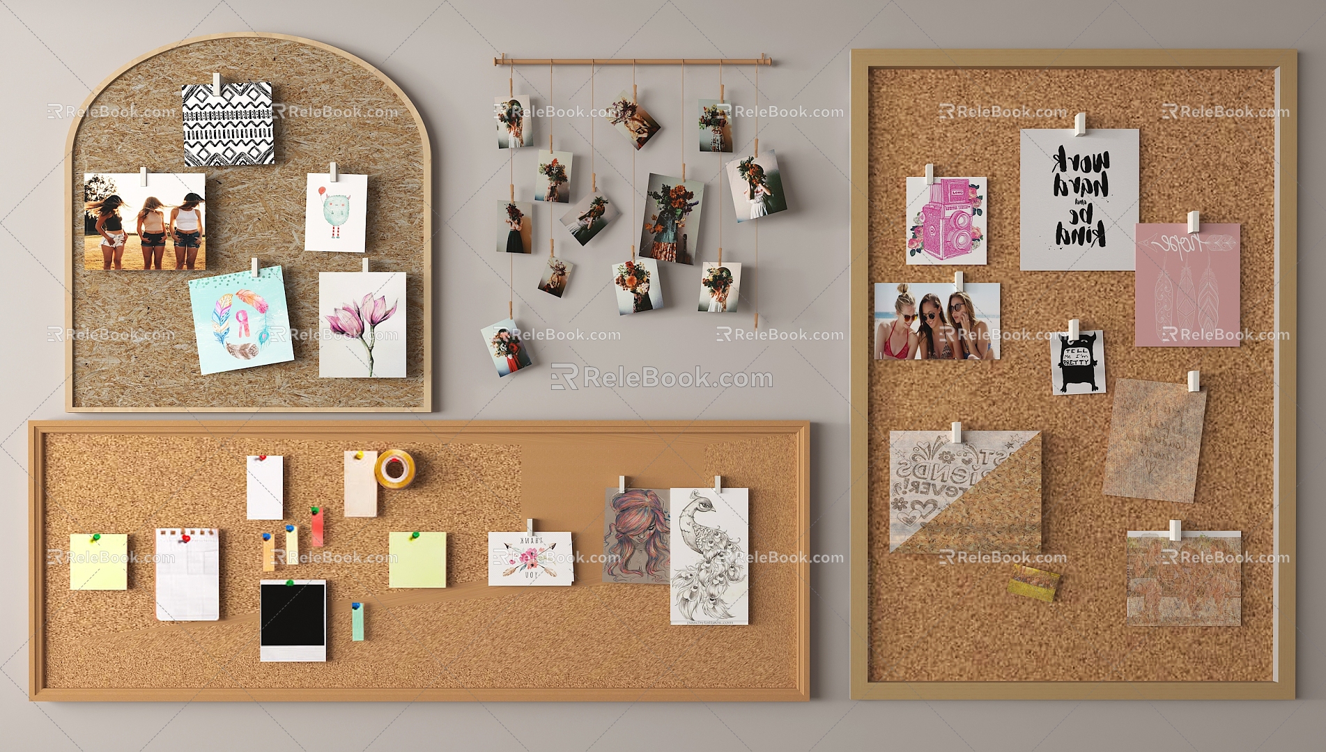 Cork board message board photo wall note wall 3d model