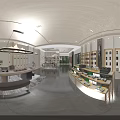 Modern Retail Store Interior With Wooden Shelves Products Display Open Layout And Dark Floor Tiles