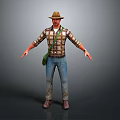 Man In Plaid Shirt With Green Bag Jeans And Brown Shoes Standing With Outstretched Arms