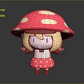 Cute Game Movie Character With Pink Mushroom Hat White Spots Blonde Hair And Red Shoes