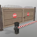 Industrial Entry Gate With Stop And No Entry Signs Striped Barrier And Spikes