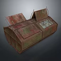 Rusty Metal Container With Two Open Lids And Rusted Red Green Surface Design