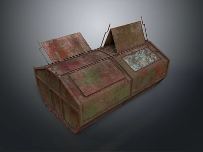 Rusty Metal Container With Two Open Lids And Rusted Red Green Surface Design 3d model