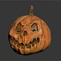 Orange Carved Halloween Pumpkin With Scary Face And Shiny Surface On Dark Background