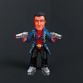 Action Doll Figure In Blue Jacket Red Shirt Holding Two Guns Standing Pose