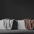 Two White Cubes With Light Gray And Brown Blankets On Dark Background 3d model
