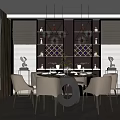 Modern Elegant Restaurant Dining Space With Round White Table Glass Chandeliers Decorative Wine Racks
