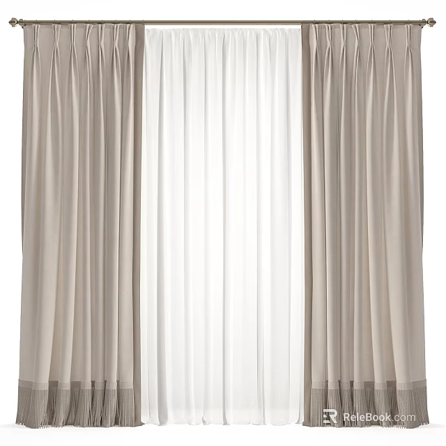 Elegant Beige Curtains With Sheer Layers And Soft Drapes For Home Decor 3d model 