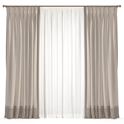 Elegant Beige Curtains With Sheer Layers And Soft Drapes For Home Decor 3d model