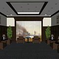 Elegant Hotel Public Lounge Area With Comfortable Sofas Green Plants And Decorative Painting