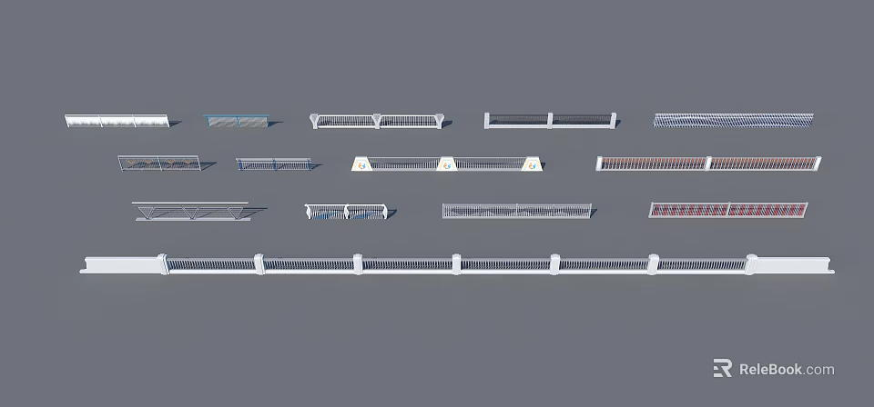 Collection of Various Railings with Different Designs Materials and Patterns 3d model 