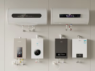 Wall Mounted Water Heaters With Various Designs And Digital Displays 3d model