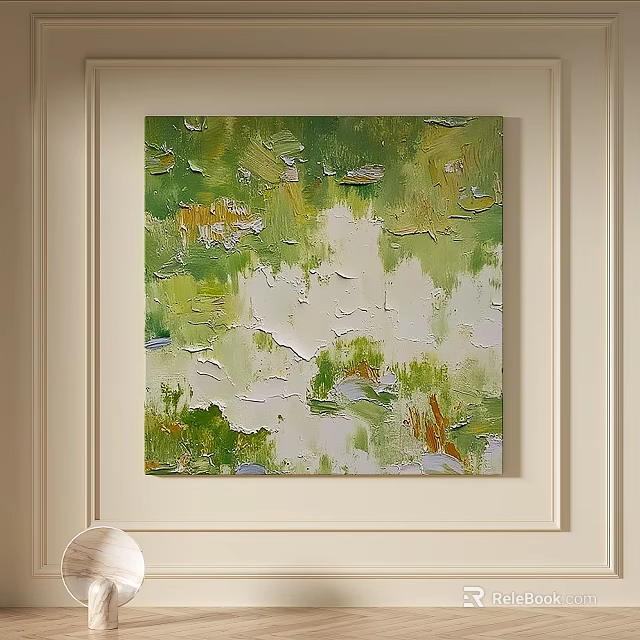 Abstract Textured Painting With Green White Yellow Orange Hues For Wall Decor 3d model 
