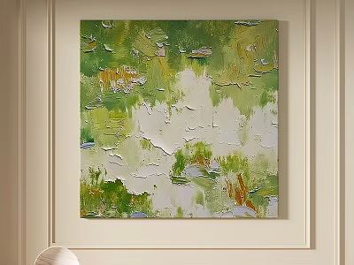 Abstract Textured Painting With Green White Yellow Orange Hues For Wall Decor 3d model