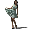 Woman in Light Green Dress With Brown Belt And Black High Heels Posing