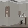 Modern Minimalist Wardrobe Design With White Cabinetry Open Shelves And Dressing Table